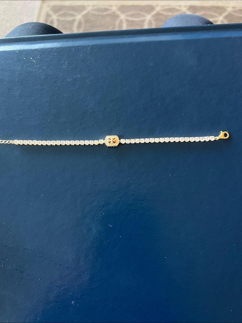 Gold-Tone Cubic Zirconia Tennis Bracelet with Clover Accent